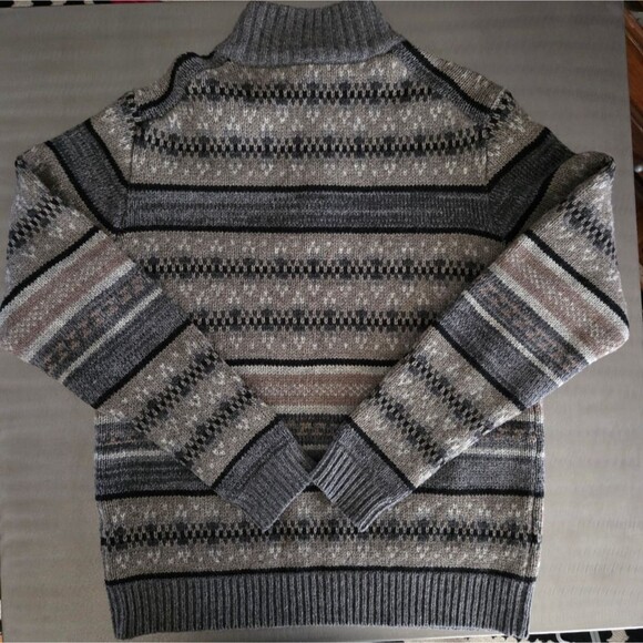 Sundance 100% Lambswool Knit 1/4 Zip Fair Isle Nordic Sweater Gray Tan Black L - Picture 5 of 13